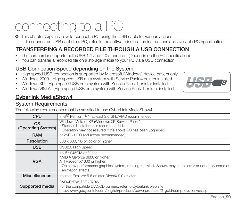 Connecting to a pc | Samsung SMX-F33BN-XAA User Manual | Page 100 / 131