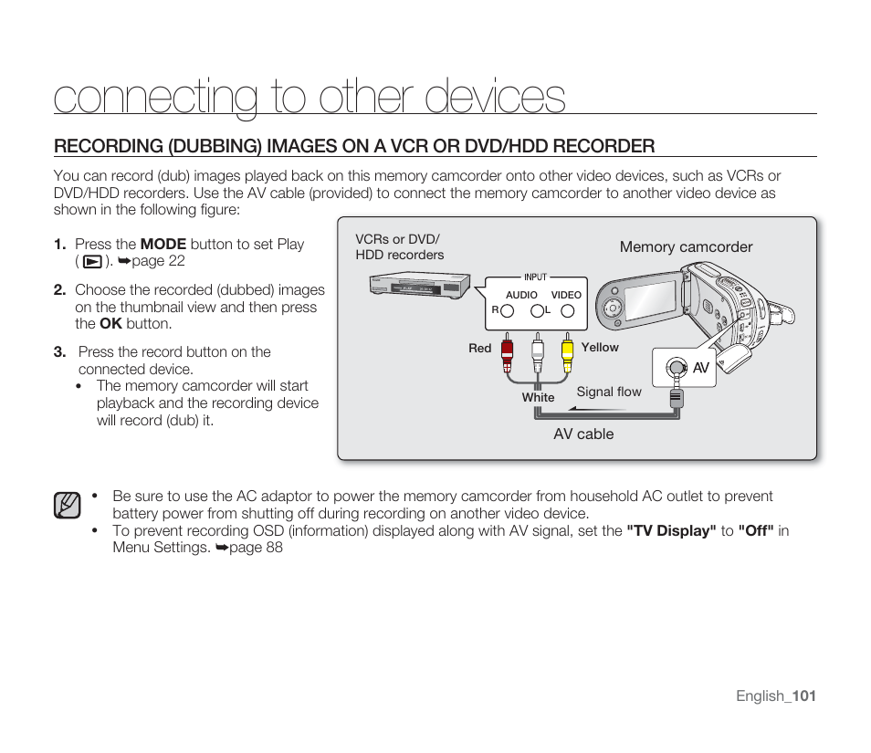 Connecting to other devices | Samsung SMX-F33BN-XAA User Manual | Page 111 / 131