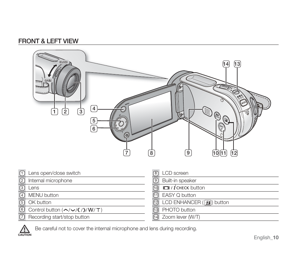 Front & left view | Samsung SMX-F33BN-XAA User Manual | Page 20 / 131