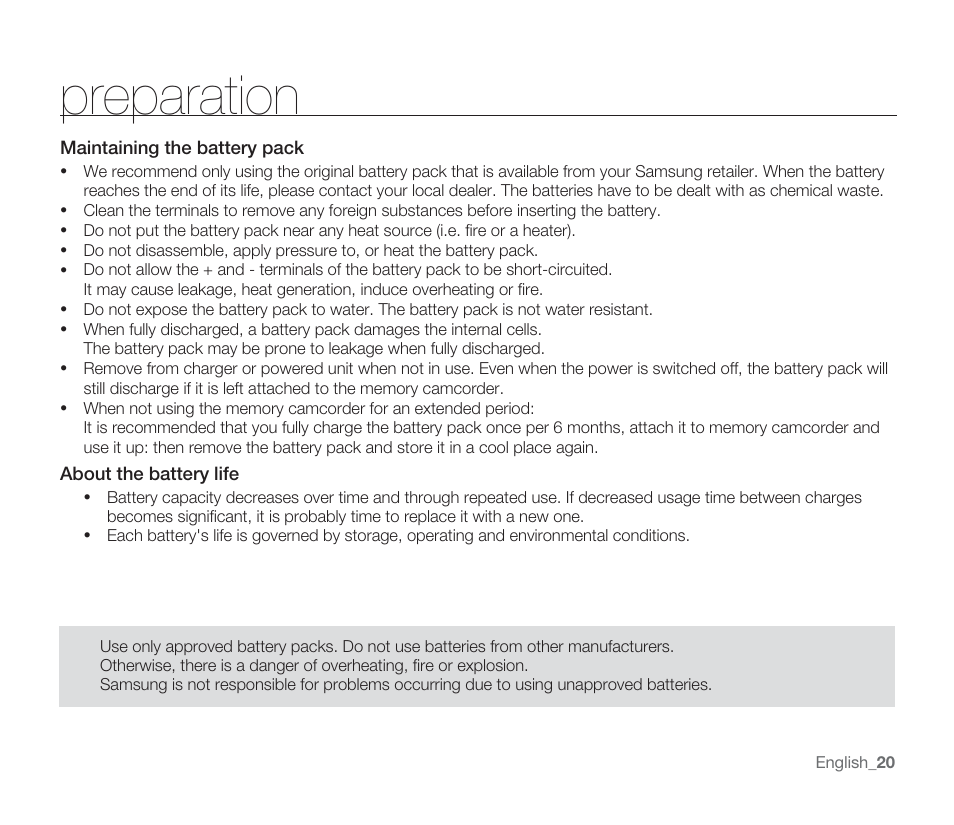 Preparation | Samsung SMX-F33BN-XAA User Manual | Page 30 / 131