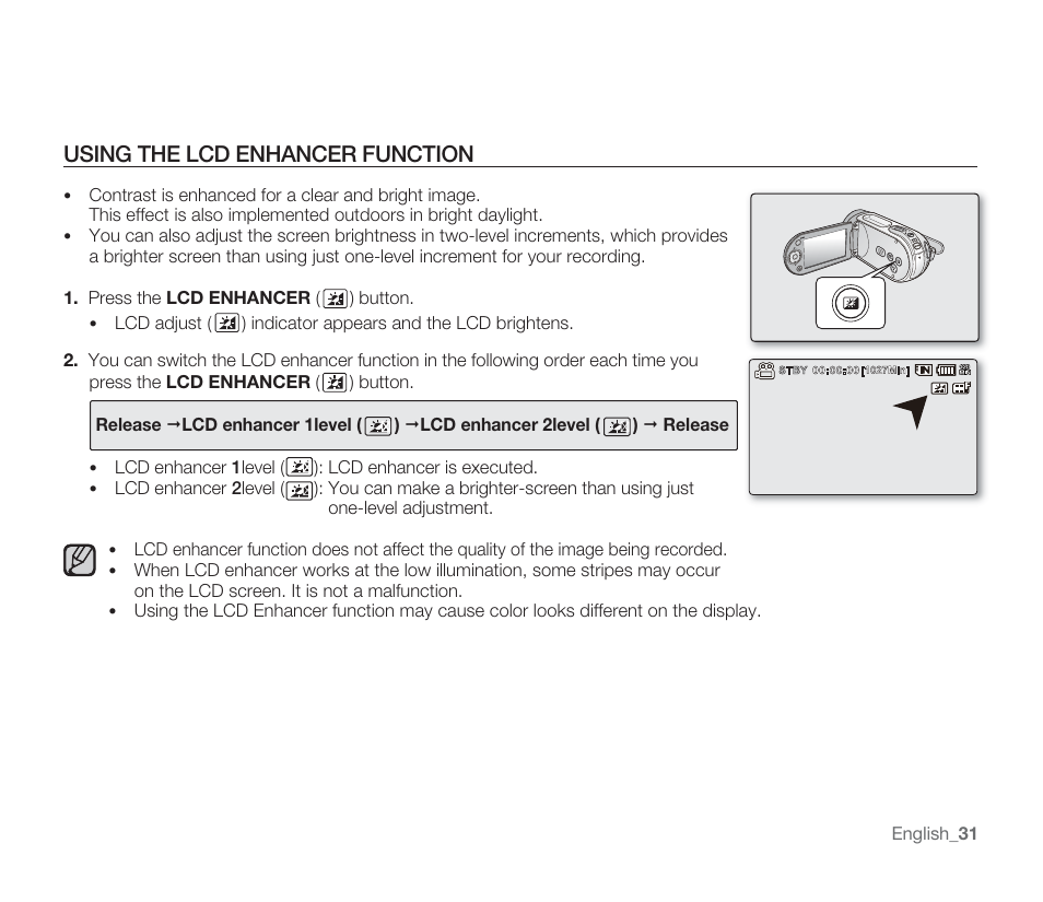 Using the lcd enhancer function | Samsung SMX-F33BN-XAA User Manual | Page 41 / 131