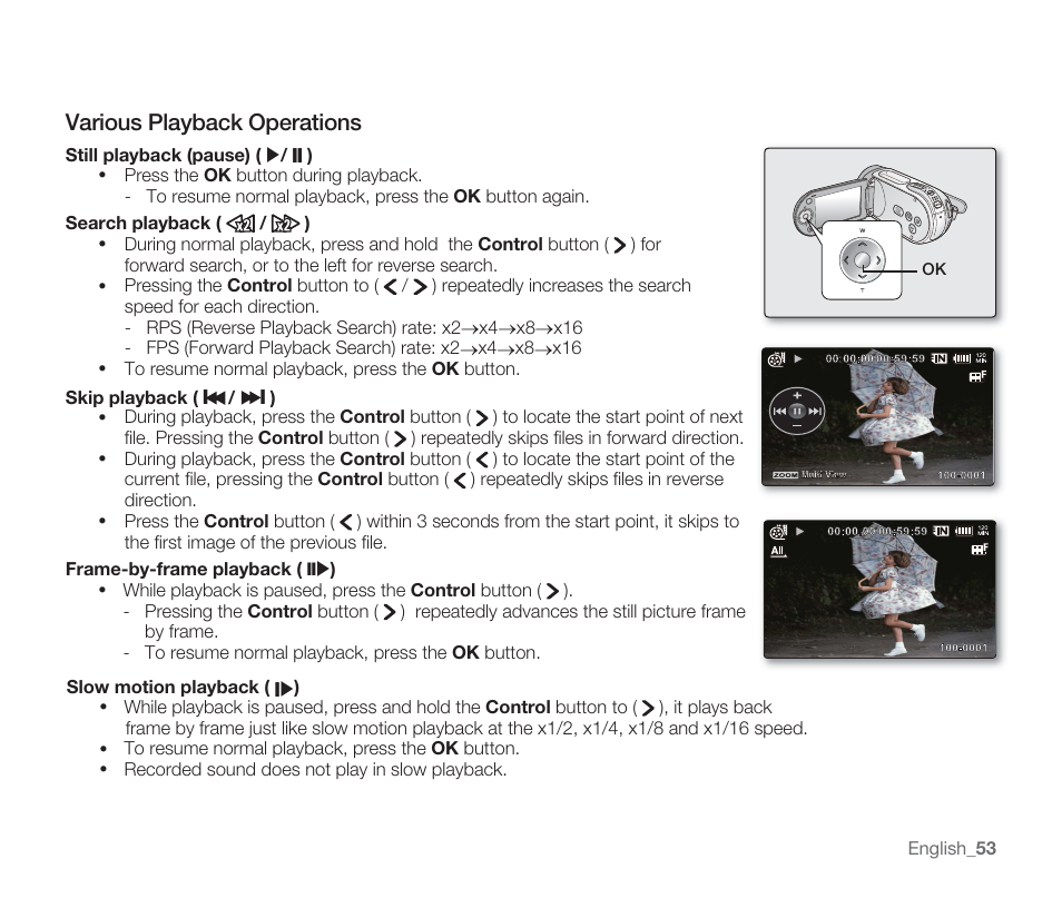 Various playback operations | Samsung SMX-F33BN-XAA User Manual | Page 63 / 131