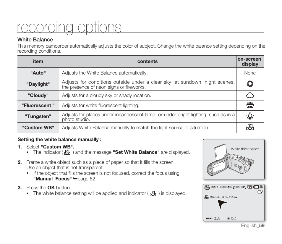 Recording options | Samsung SMX-F33BN-XAA User Manual | Page 69 / 131