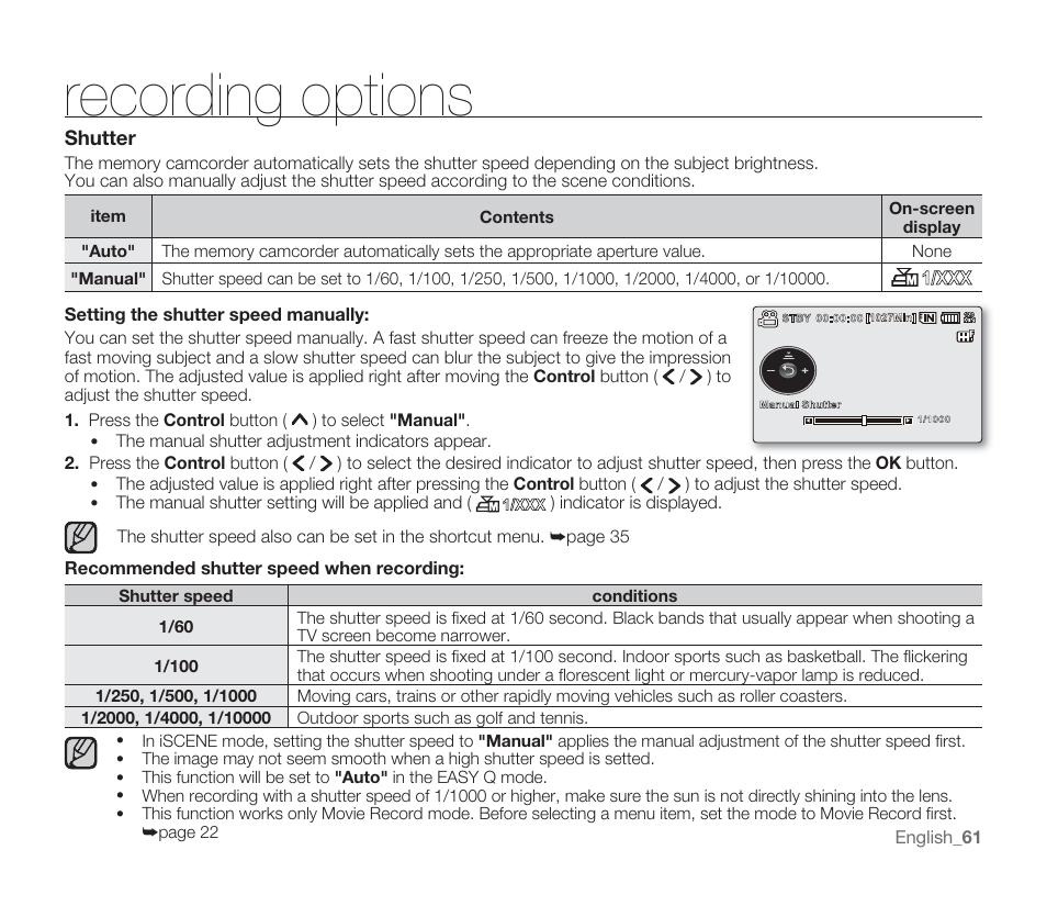 Recording options | Samsung SMX-F33BN-XAA User Manual | Page 71 / 131