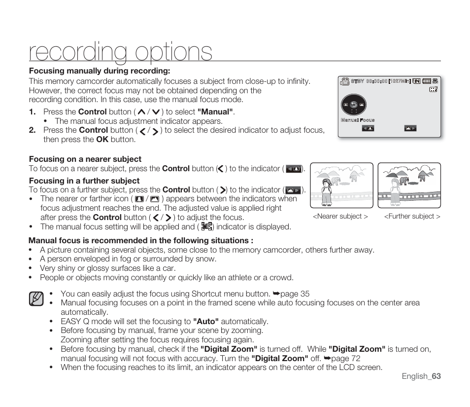 Recording options | Samsung SMX-F33BN-XAA User Manual | Page 73 / 131