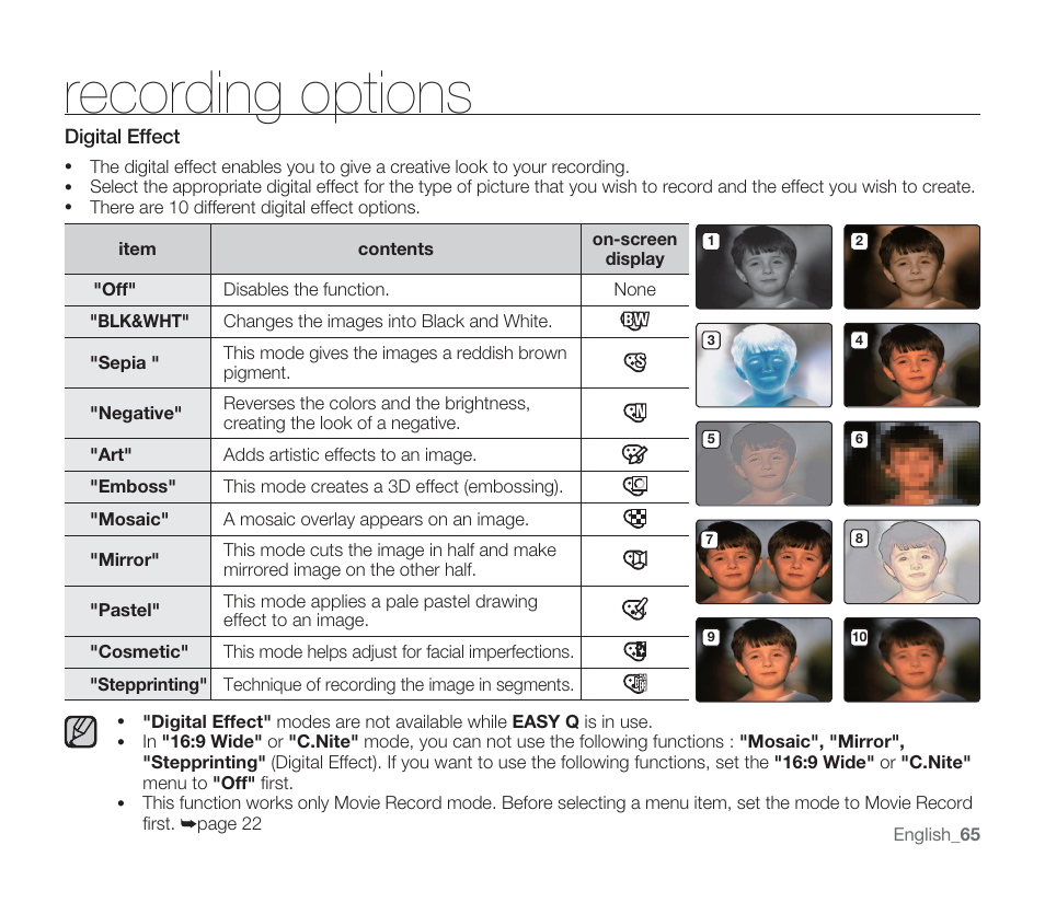 Recording options | Samsung SMX-F33BN-XAA User Manual | Page 75 / 131