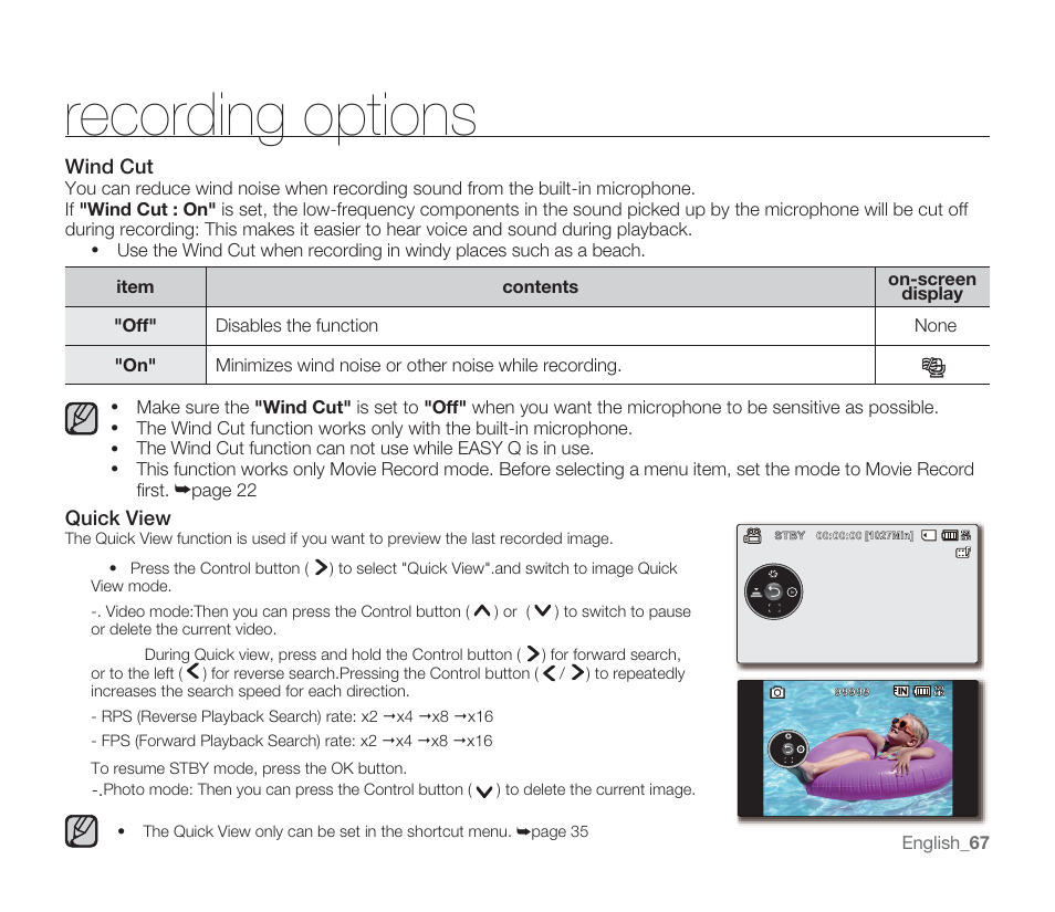 Recording options | Samsung SMX-F33BN-XAA User Manual | Page 77 / 131