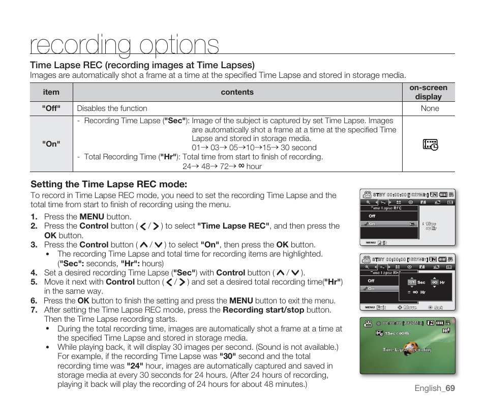 Recording options | Samsung SMX-F33BN-XAA User Manual | Page 79 / 131