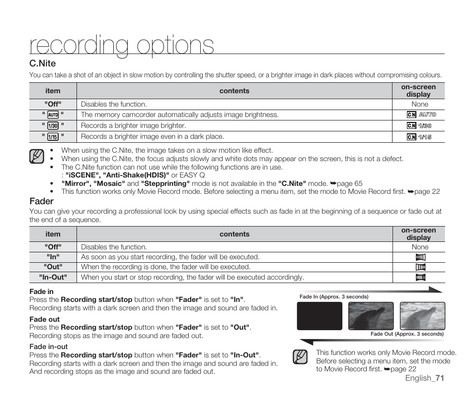 Recording options | Samsung SMX-F33BN-XAA User Manual | Page 81 / 131