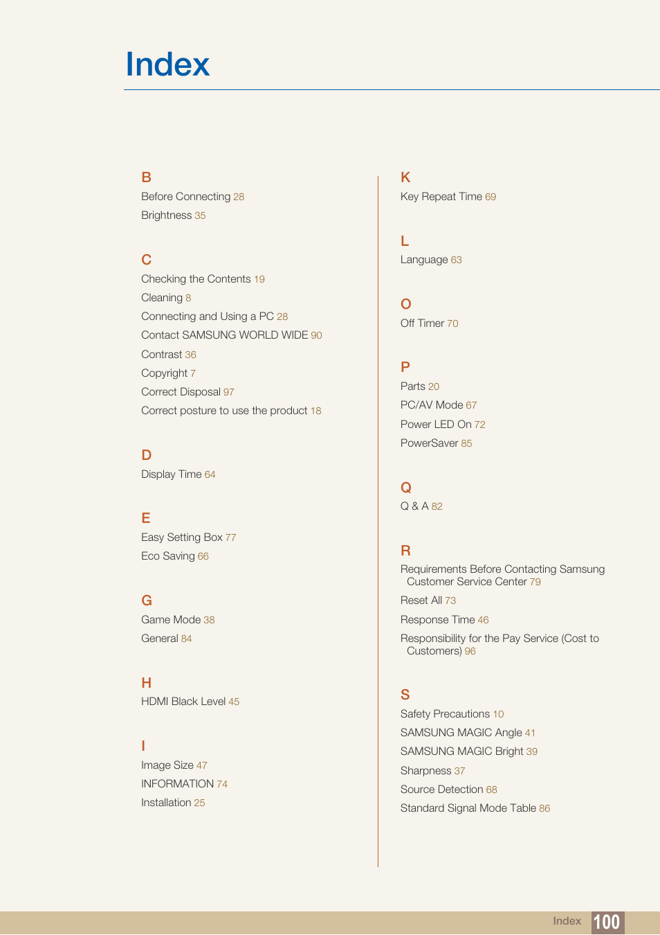 Index | Samsung LS27D590PS-ZA User Manual | Page 100 / 101