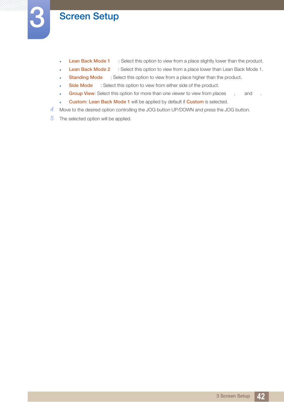 Screen setup | Samsung LS27D590PS-ZA User Manual | Page 42 / 101