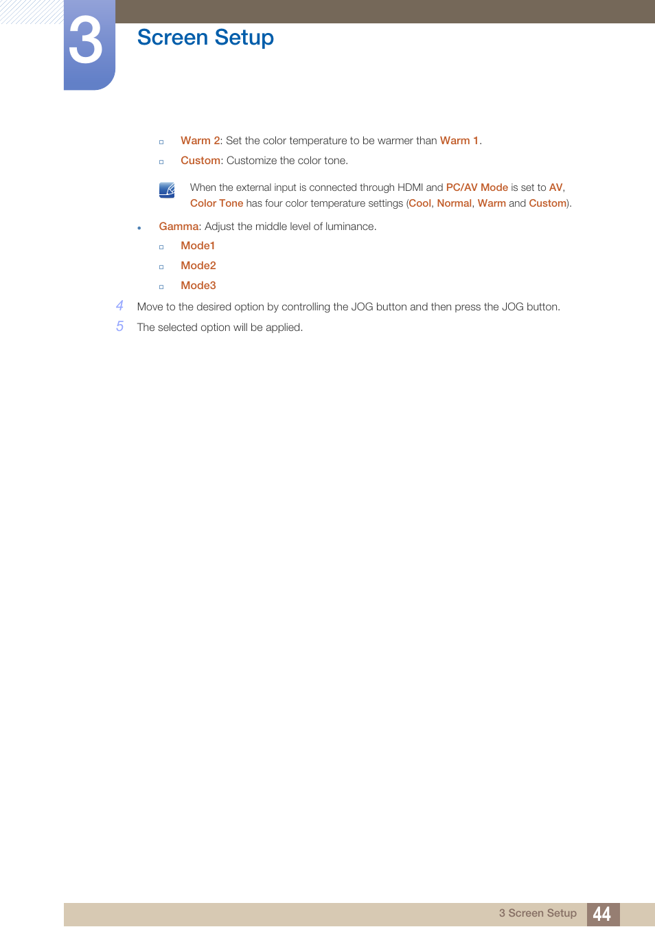Screen setup | Samsung LS27D590PS-ZA User Manual | Page 44 / 101