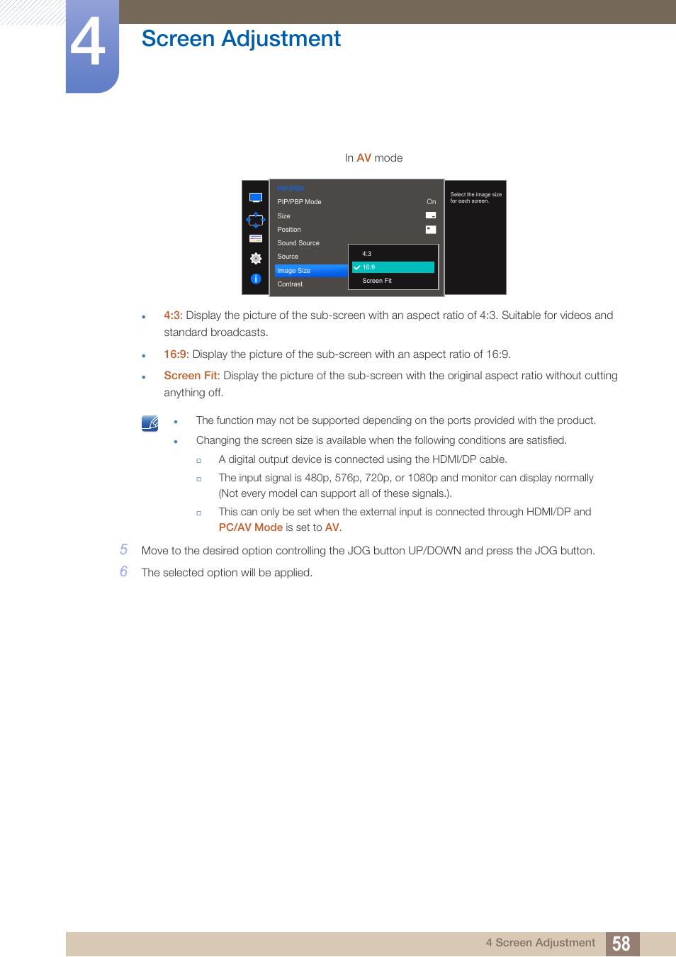 Screen adjustment | Samsung LS27D590PS-ZA User Manual | Page 58 / 101