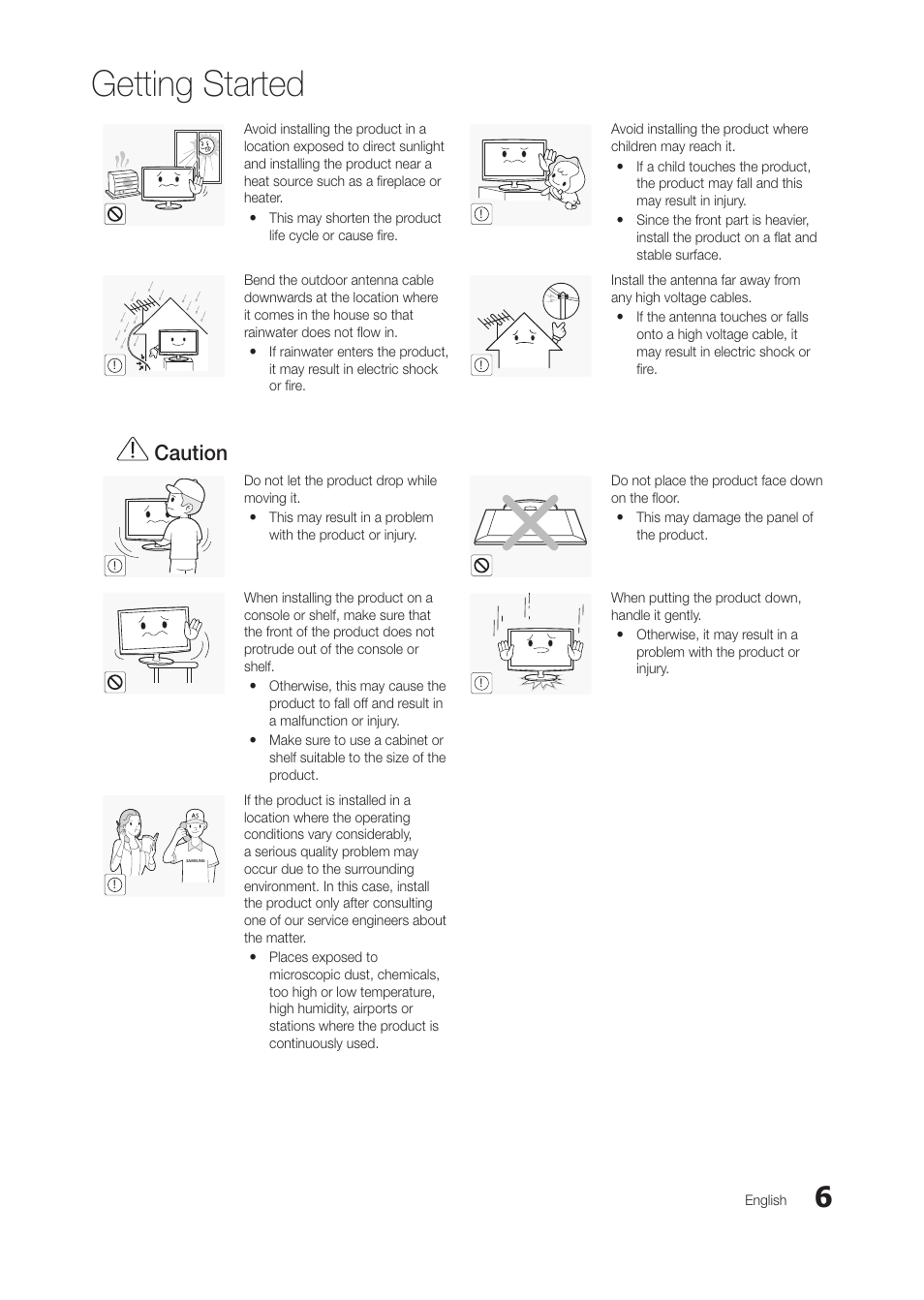 Getting started, Caution | Samsung LT24C550ND-ZA User Manual | Page 6 / 46