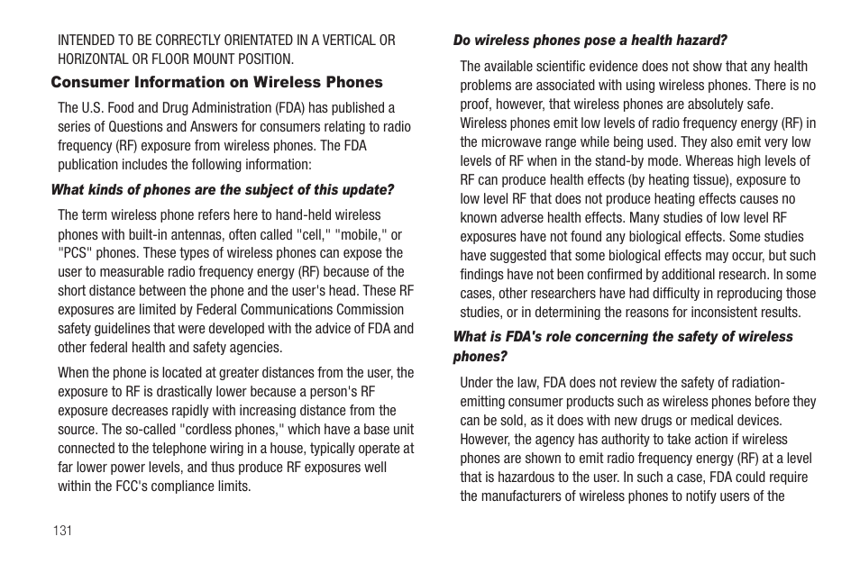 Consumer information on wireless phones, Do wireless phones pose a health hazard | Samsung SCH-U440HAAUSC User Manual | Page 134 / 164