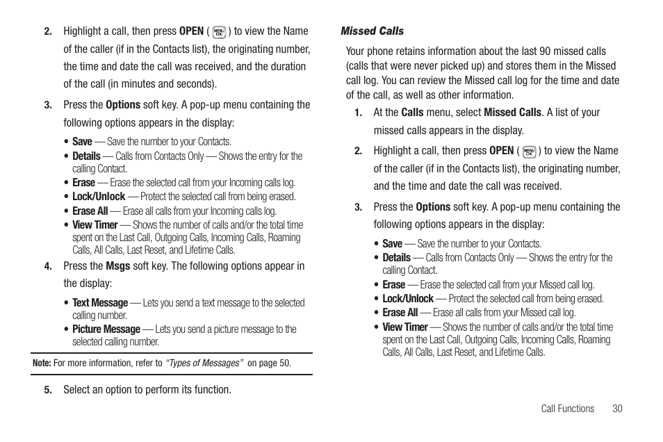 Missed calls | Samsung SCH-U440HAAUSC User Manual | Page 33 / 164