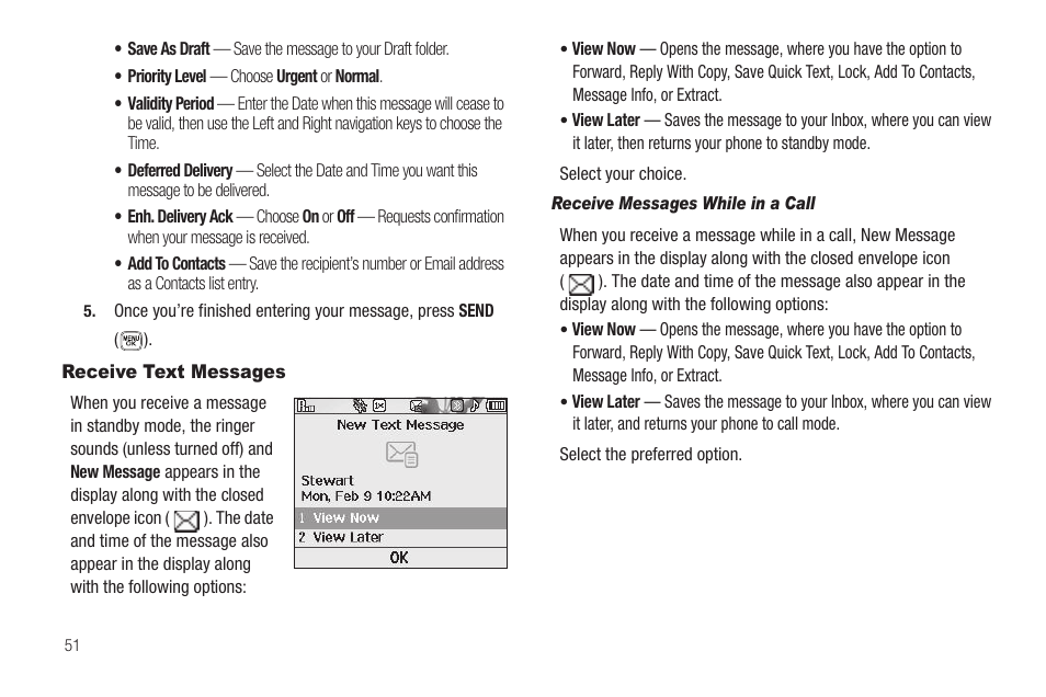 Receive text messages, Receive messages while in a call | Samsung SCH-U440HAAUSC User Manual | Page 54 / 164