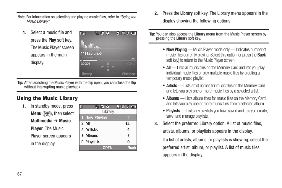 Using the music library | Samsung SCH-U440HAAUSC User Manual | Page 70 / 164