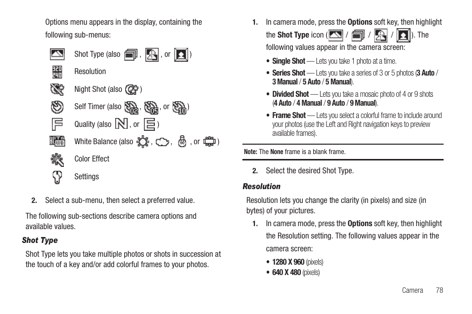 Shot type, Resolution | Samsung SCH-U440HAAUSC User Manual | Page 81 / 164