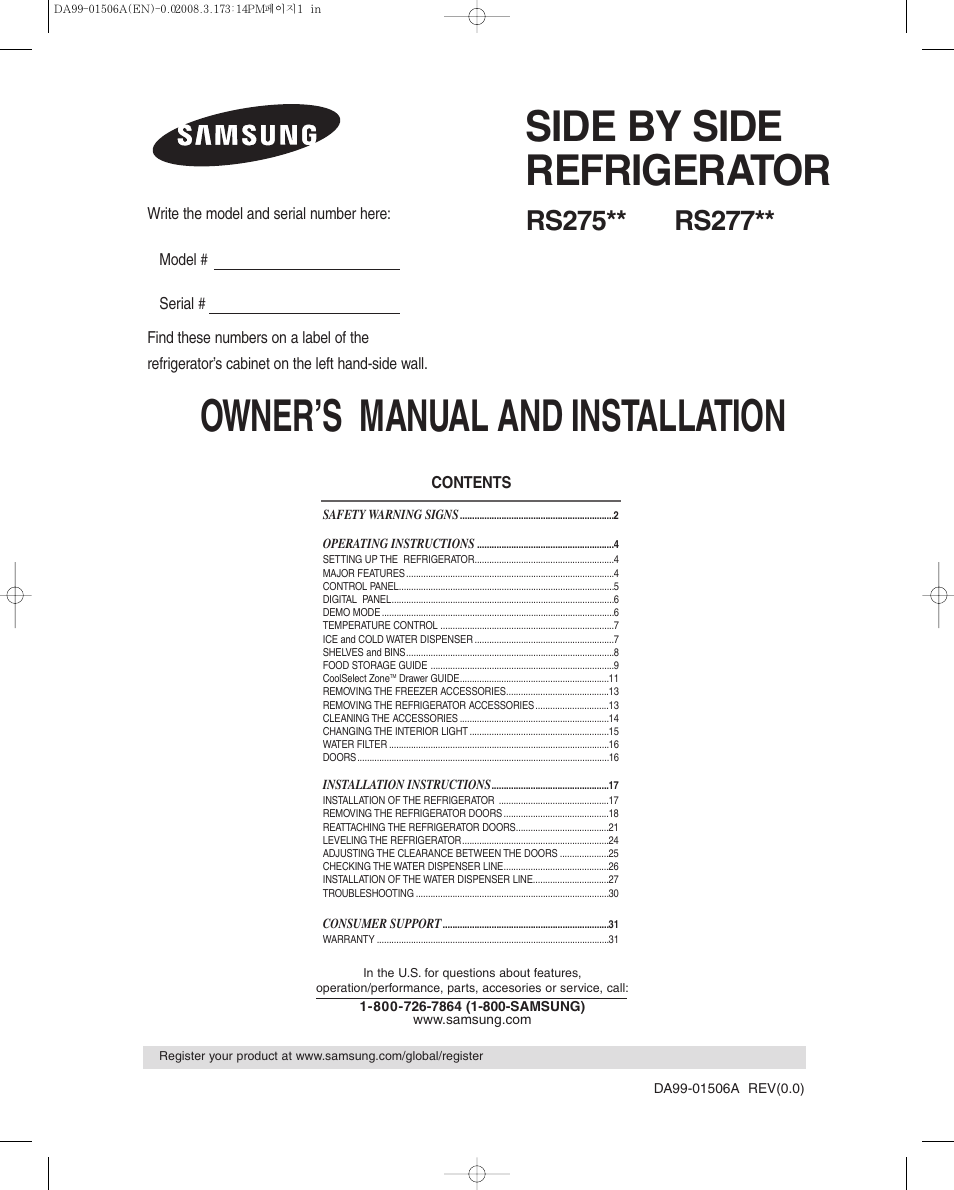 Samsung RS275ACRS-XAA User Manual | 32 pages