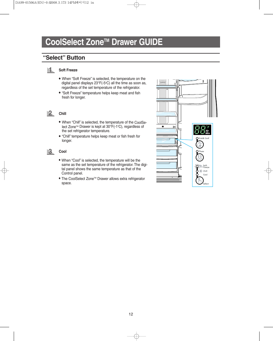 Coolselect zone, Drawer guide, Select” button | Samsung RS275ACRS-XAA User Manual | Page 12 / 32