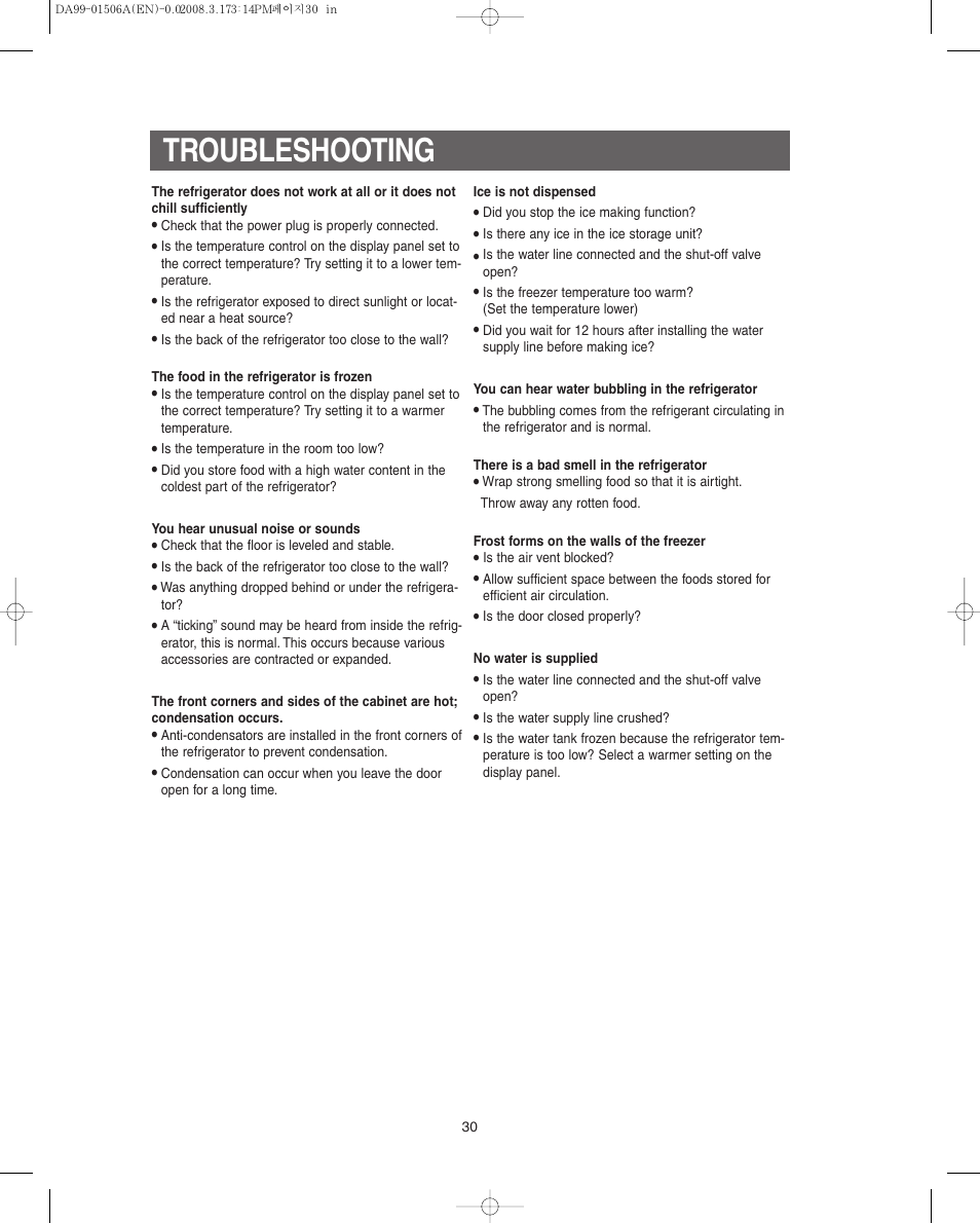 Troubleshooting | Samsung RS275ACRS-XAA User Manual | Page 30 / 32