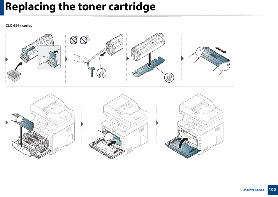 Replacing the toner cartridge | Samsung CLX-4195N-XAX User Manual | Page 100 / 423