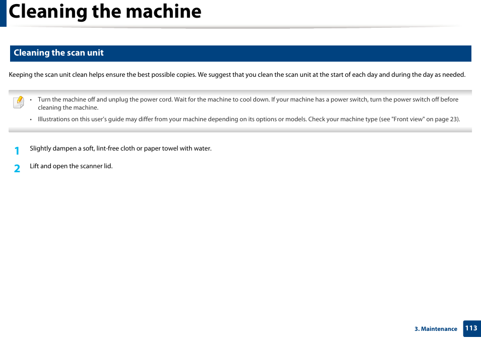 Cleaning the machine, Cleaning the scan unit | Samsung CLX-4195N-XAX User Manual | Page 113 / 423