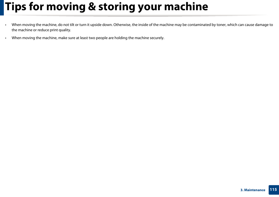 Tips for moving & storing your machine | Samsung CLX-4195N-XAX User Manual | Page 115 / 423