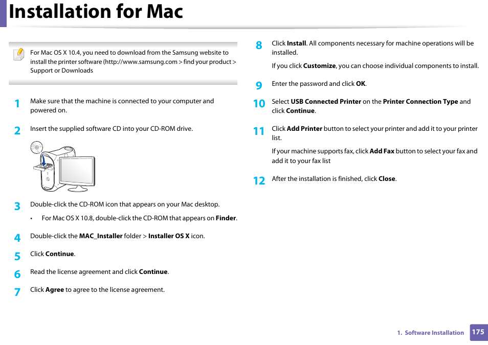 Installation for mac | Samsung CLX-4195N-XAX User Manual | Page 175 / 423