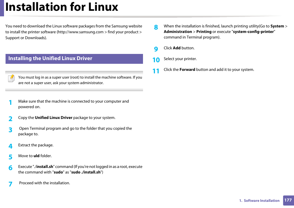 Installation for linux | Samsung CLX-4195N-XAX User Manual | Page 177 / 423