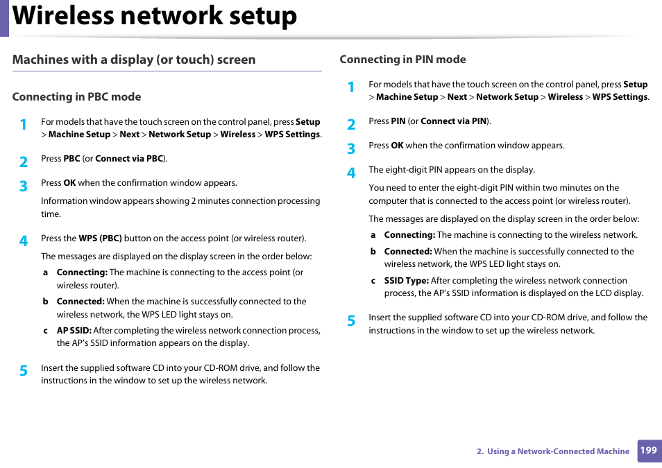 Wireless network setup | Samsung CLX-4195N-XAX User Manual | Page 199 / 423