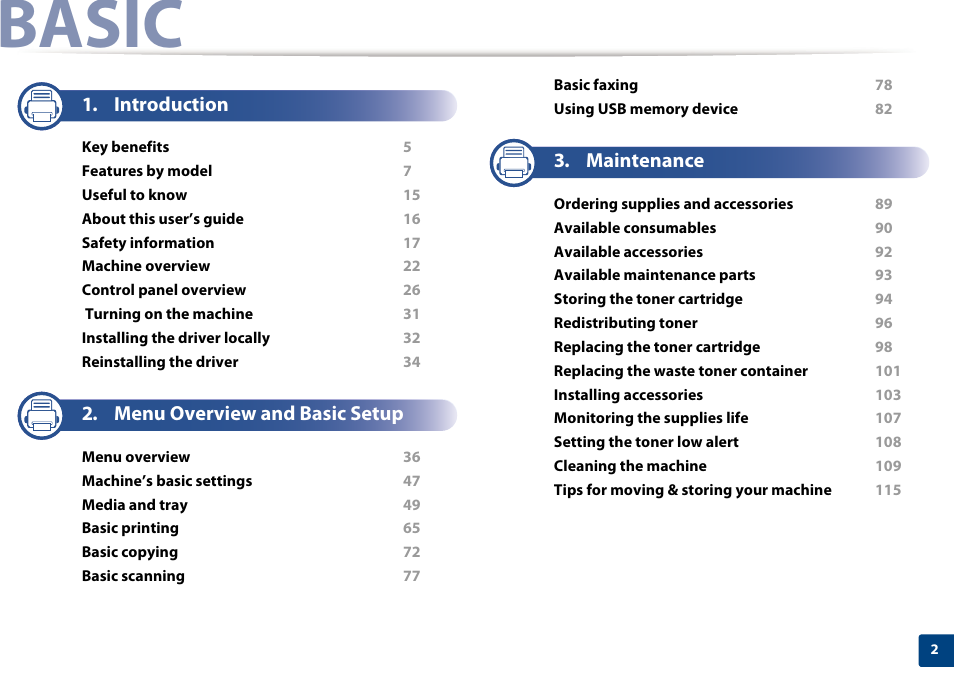 Basic, Introduction, Menu overview and basic setup | Maintenance | Samsung CLX-4195N-XAX User Manual | Page 2 / 423