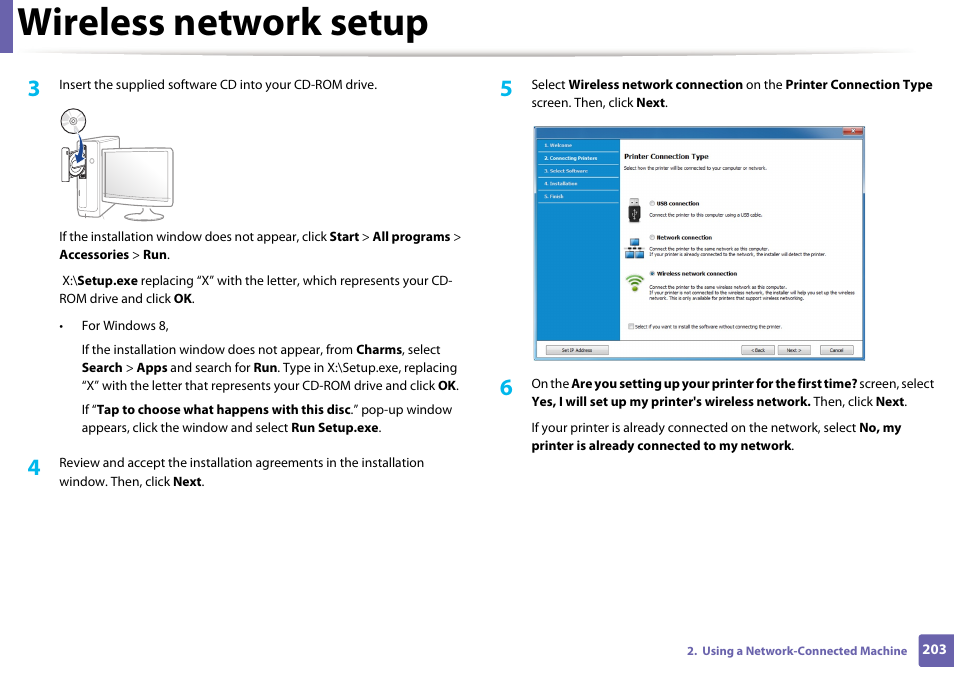 Wireless network setup | Samsung CLX-4195N-XAX User Manual | Page 203 / 423
