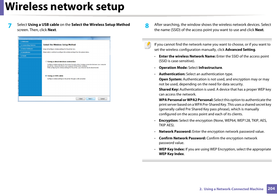 Wireless network setup | Samsung CLX-4195N-XAX User Manual | Page 204 / 423