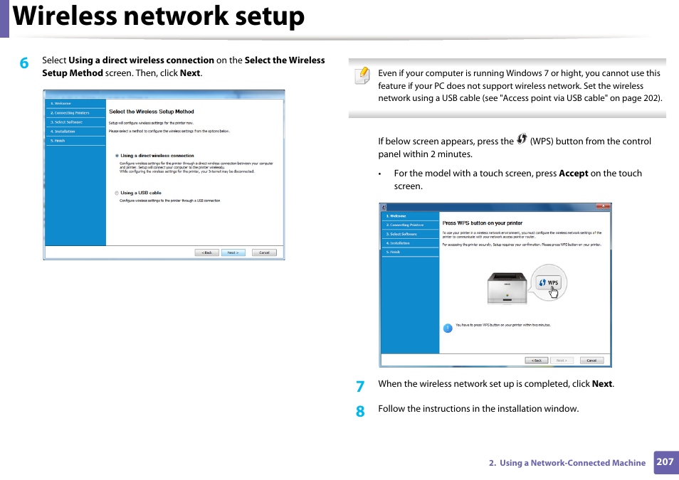 Wireless network setup | Samsung CLX-4195N-XAX User Manual | Page 207 / 423