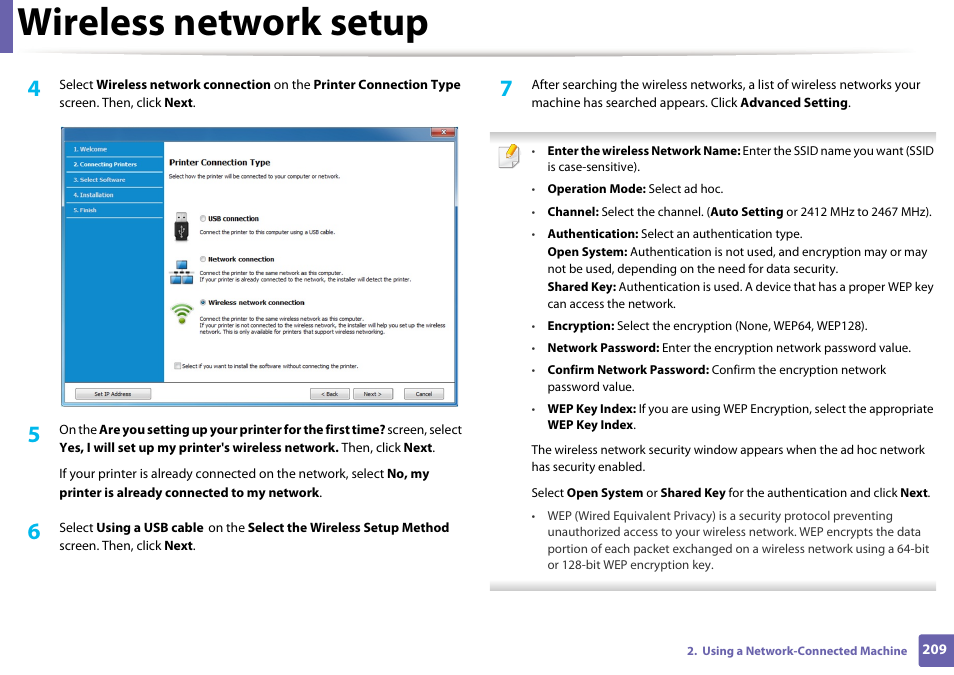 Wireless network setup | Samsung CLX-4195N-XAX User Manual | Page 209 / 423