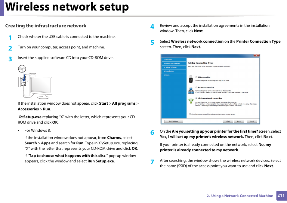Wireless network setup | Samsung CLX-4195N-XAX User Manual | Page 211 / 423