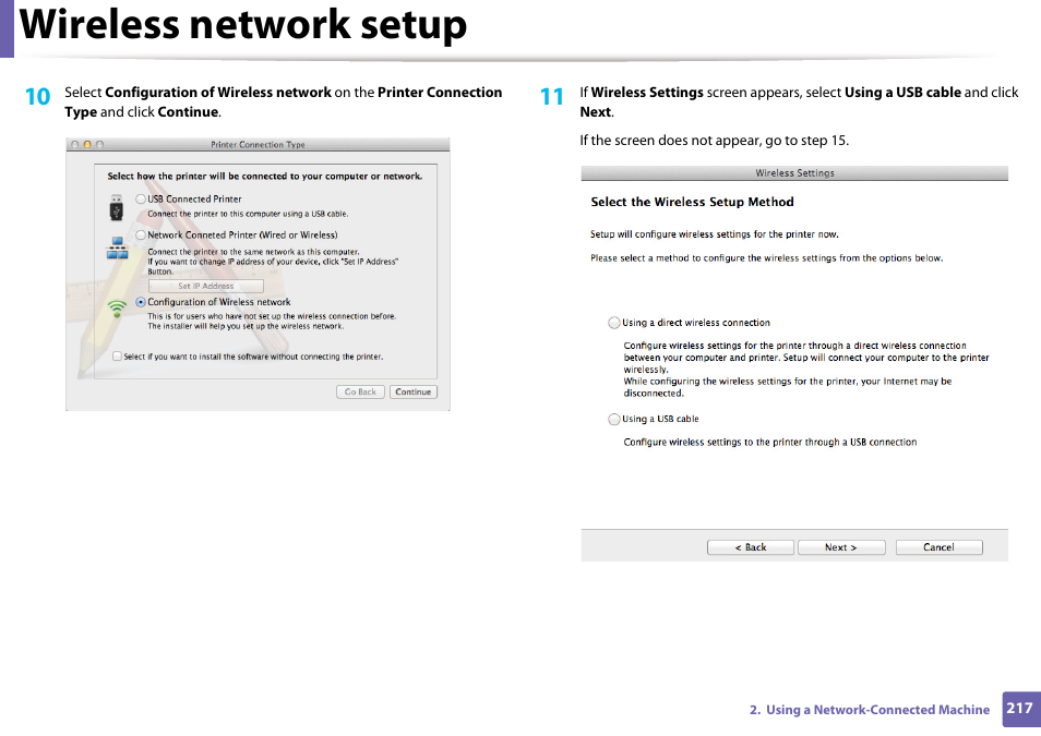 Wireless network setup | Samsung CLX-4195N-XAX User Manual | Page 217 / 423