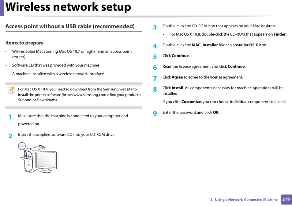 Wireless network setup | Samsung CLX-4195N-XAX User Manual | Page 219 / 423