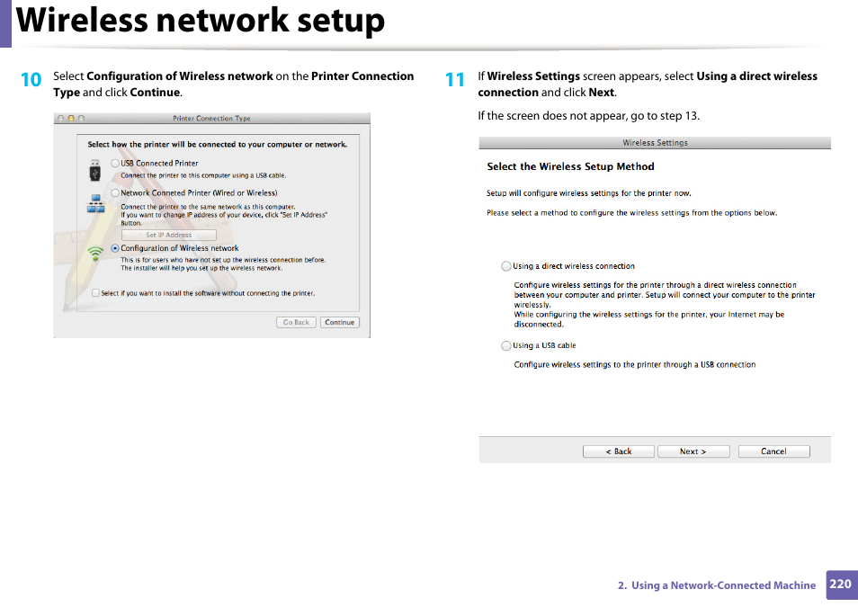 Wireless network setup | Samsung CLX-4195N-XAX User Manual | Page 220 / 423