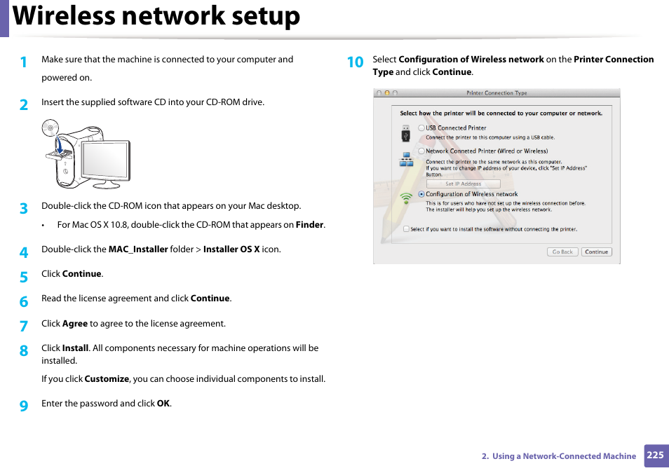 Wireless network setup | Samsung CLX-4195N-XAX User Manual | Page 225 / 423