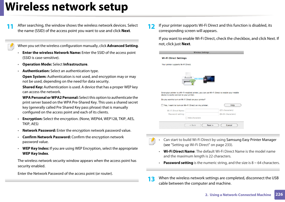 Wireless network setup | Samsung CLX-4195N-XAX User Manual | Page 226 / 423