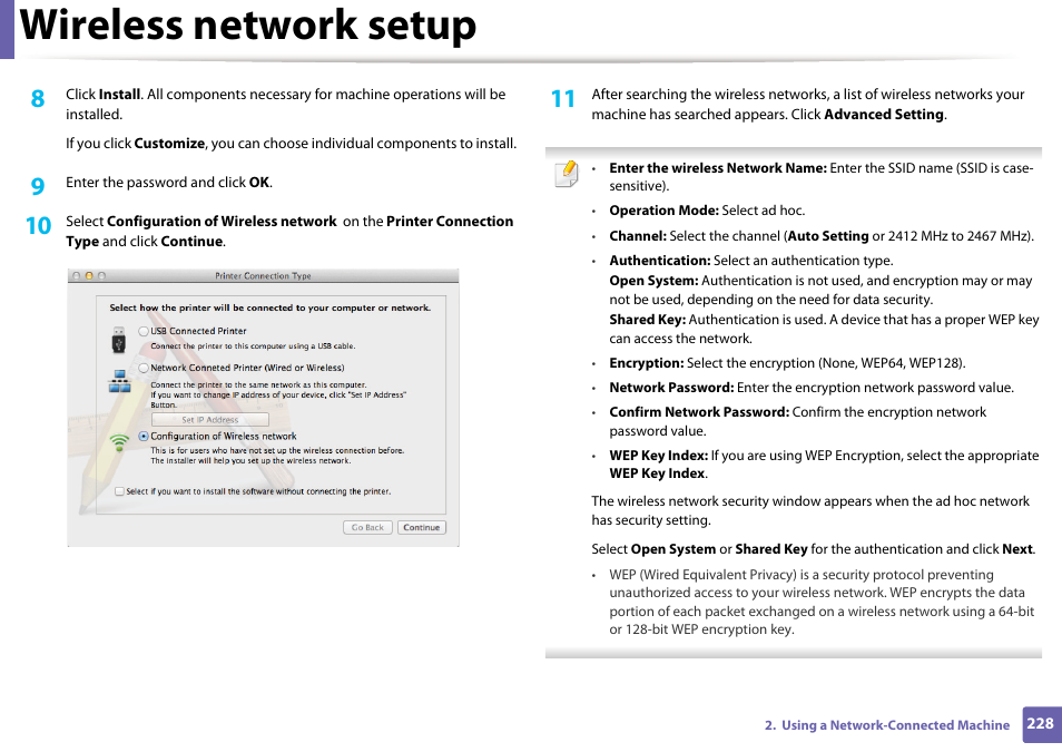 Wireless network setup | Samsung CLX-4195N-XAX User Manual | Page 228 / 423