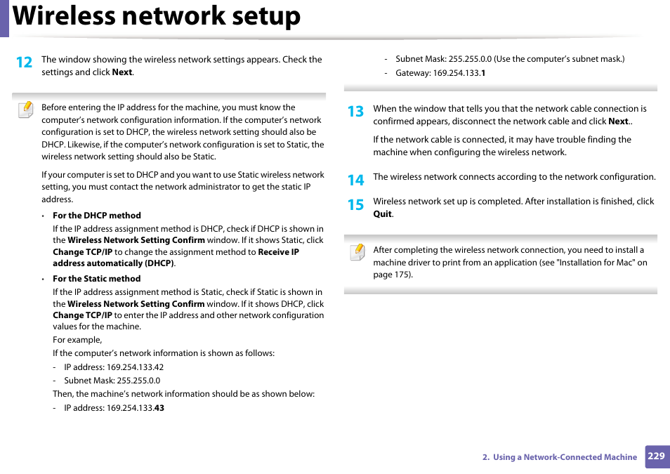 Wireless network setup | Samsung CLX-4195N-XAX User Manual | Page 229 / 423