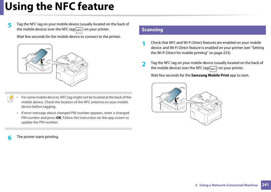 Using the nfc feature, Scanning | Samsung CLX-4195N-XAX User Manual | Page 241 / 423
