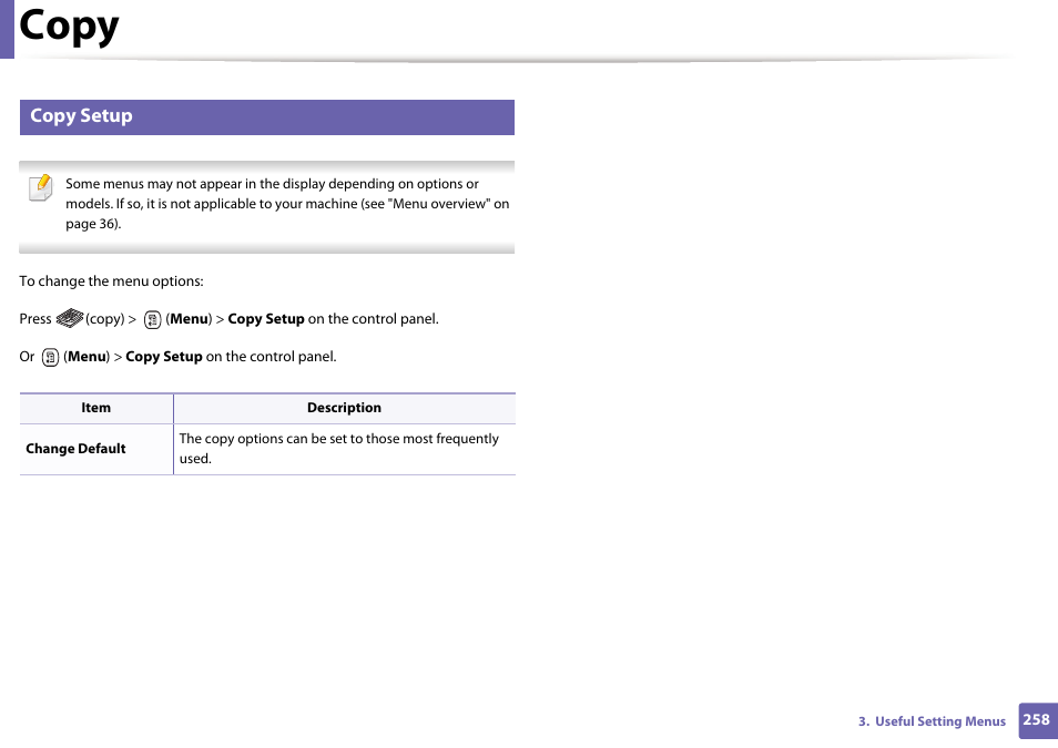 Copy, Copy setup | Samsung CLX-4195N-XAX User Manual | Page 258 / 423