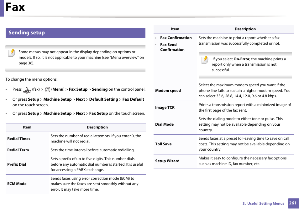 Sending setup | Samsung CLX-4195N-XAX User Manual | Page 261 / 423