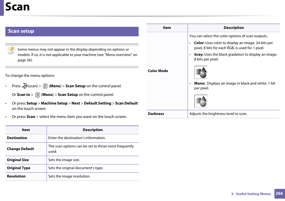 Scan, Scan setup | Samsung CLX-4195N-XAX User Manual | Page 266 / 423