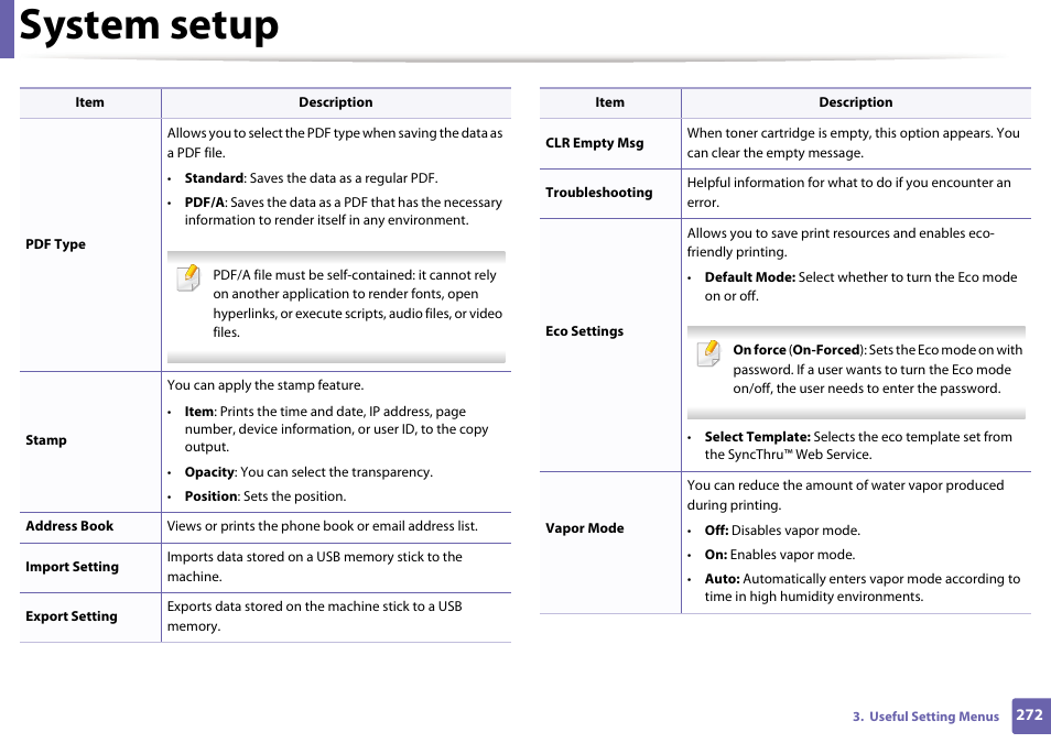 System setup | Samsung CLX-4195N-XAX User Manual | Page 272 / 423